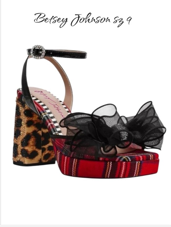 Betsey Johnson Shoes - Betsey Johnson Palloma Red Plaid Platform Bow Dress Sandals Sz 9 Leopard Heel